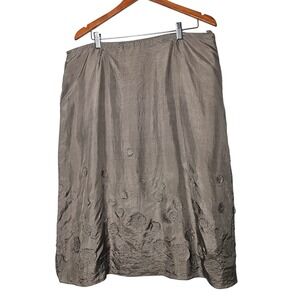 Eileen Fisher 100% Silk Skirt Rose Embroidery Fairy Grunge Midi Brown Boho XL
